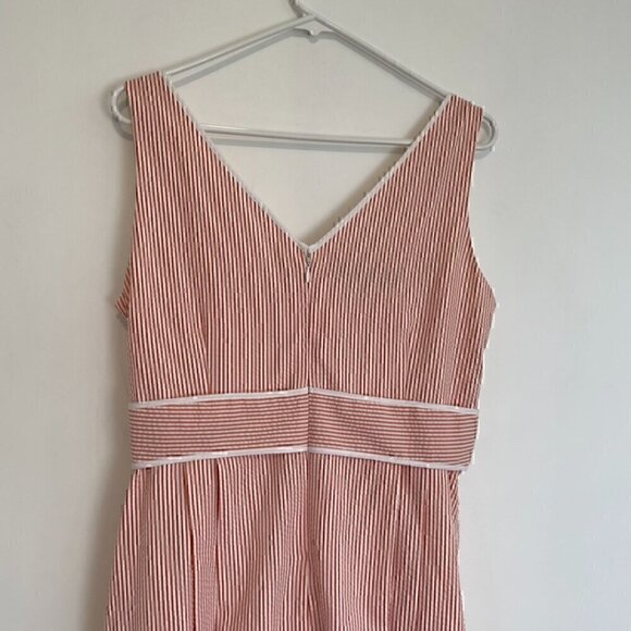 NINE WEST White Coral Orange Stripe Crossover Knee Fit & Flare Dress PETITE 14P - Picture 10 of 14